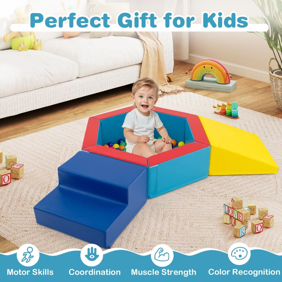 Little Ones Baby Soft Play Climber with Mini Ball Pit and Balls