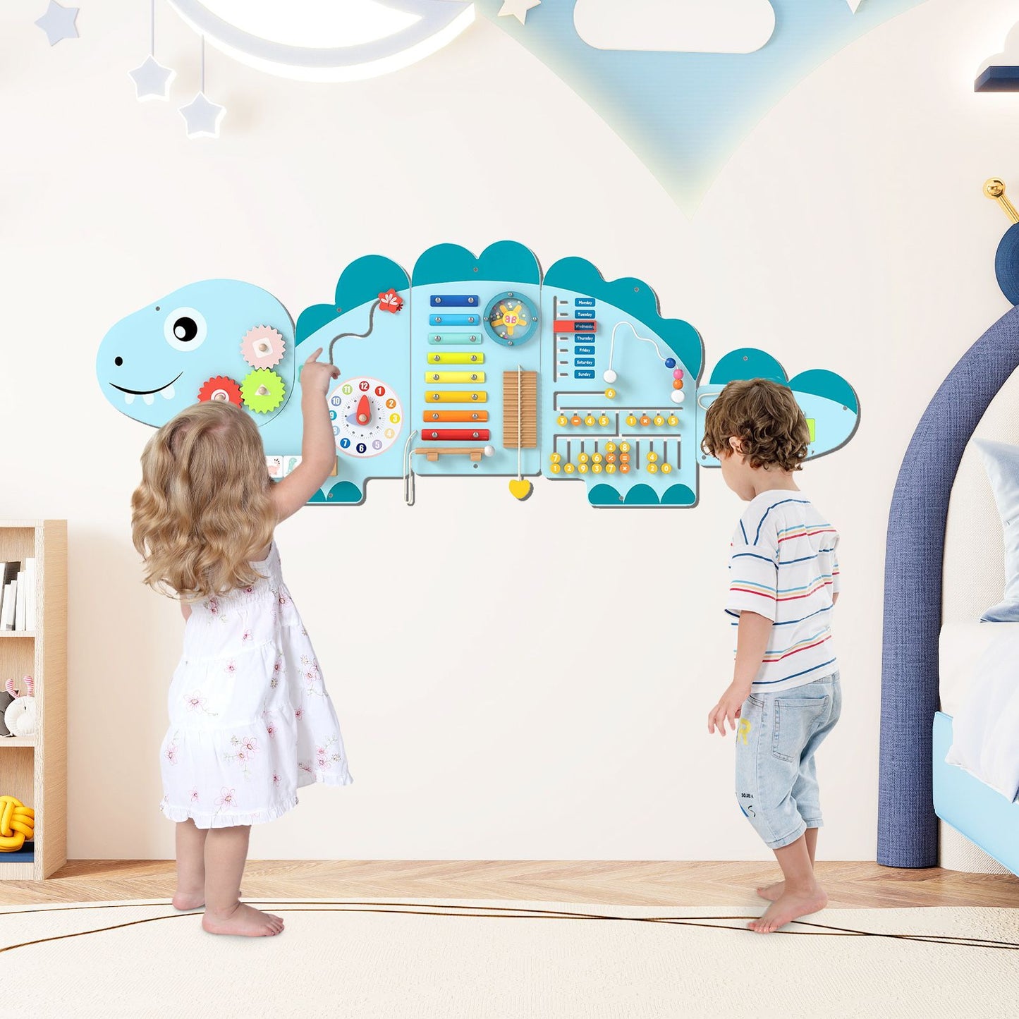 Dinosaur Montessori Wall Busy Board - Blue