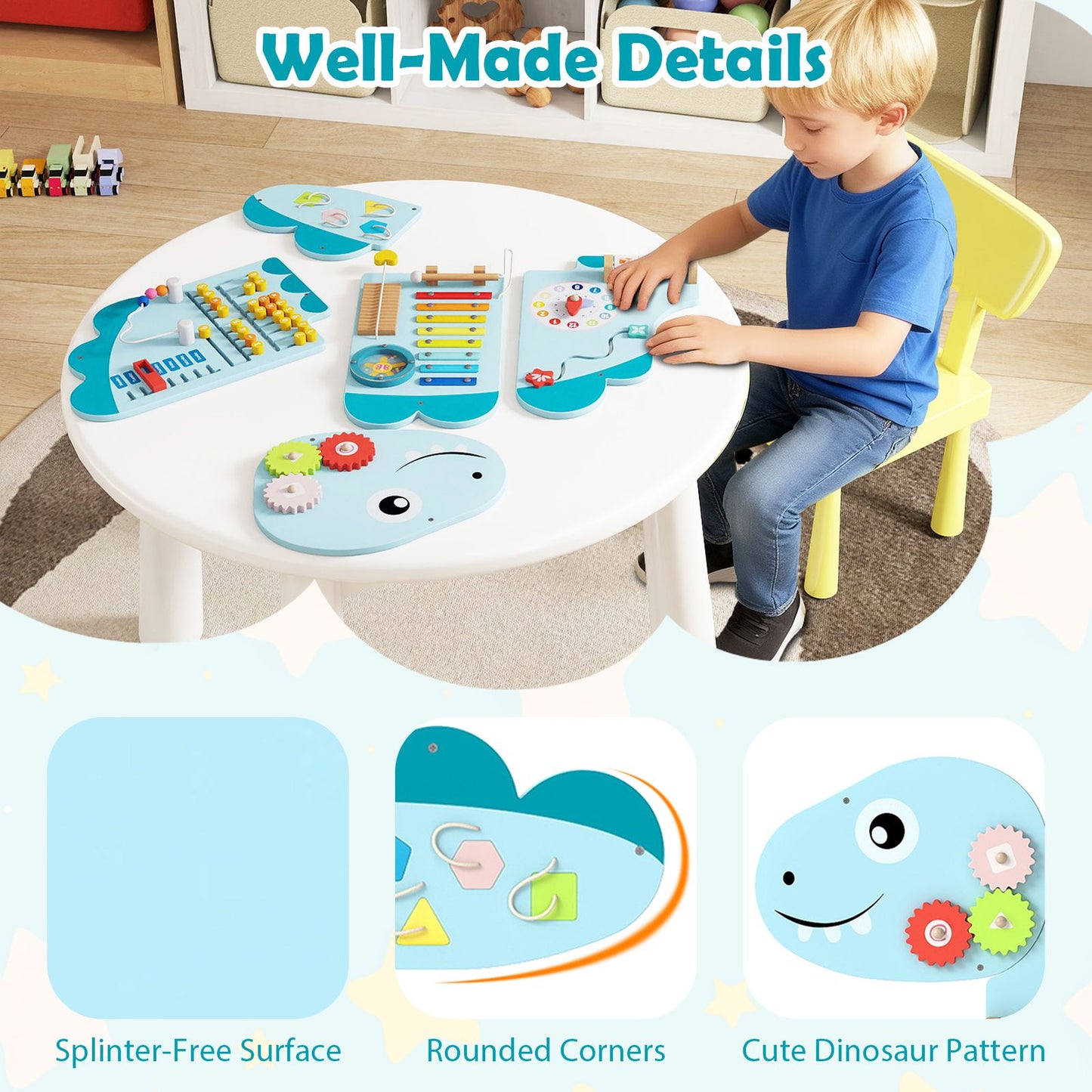 Dinosaur Montessori Wall Busy Board - Blue