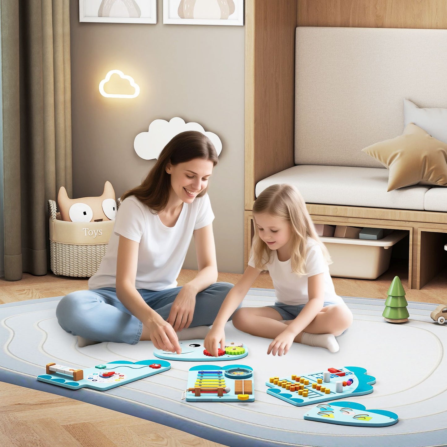 Dinosaur Montessori Wall Busy Board - Blue