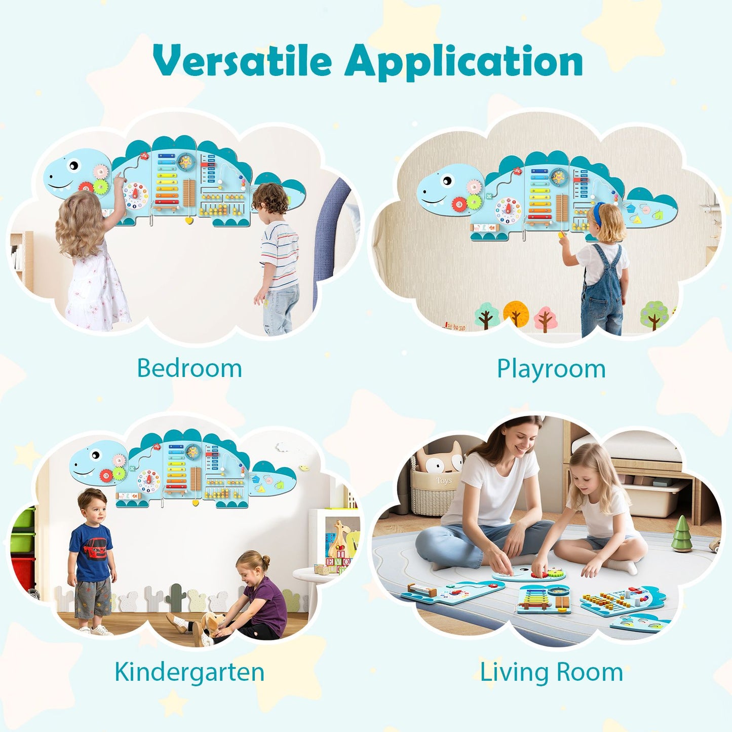 Dinosaur Montessori Wall Busy Board - Blue