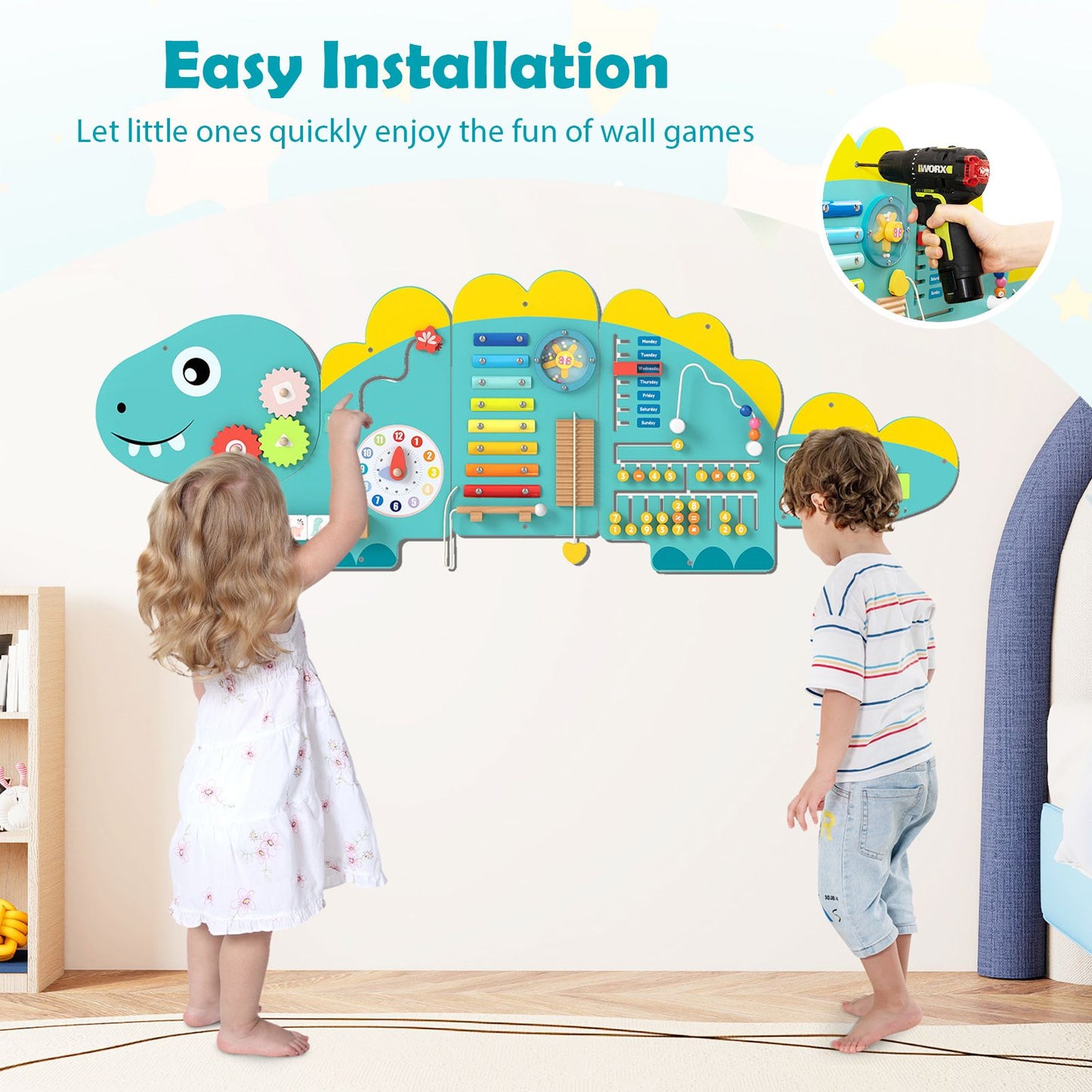 Dinosaur Montessori Wall Busy Board - Green