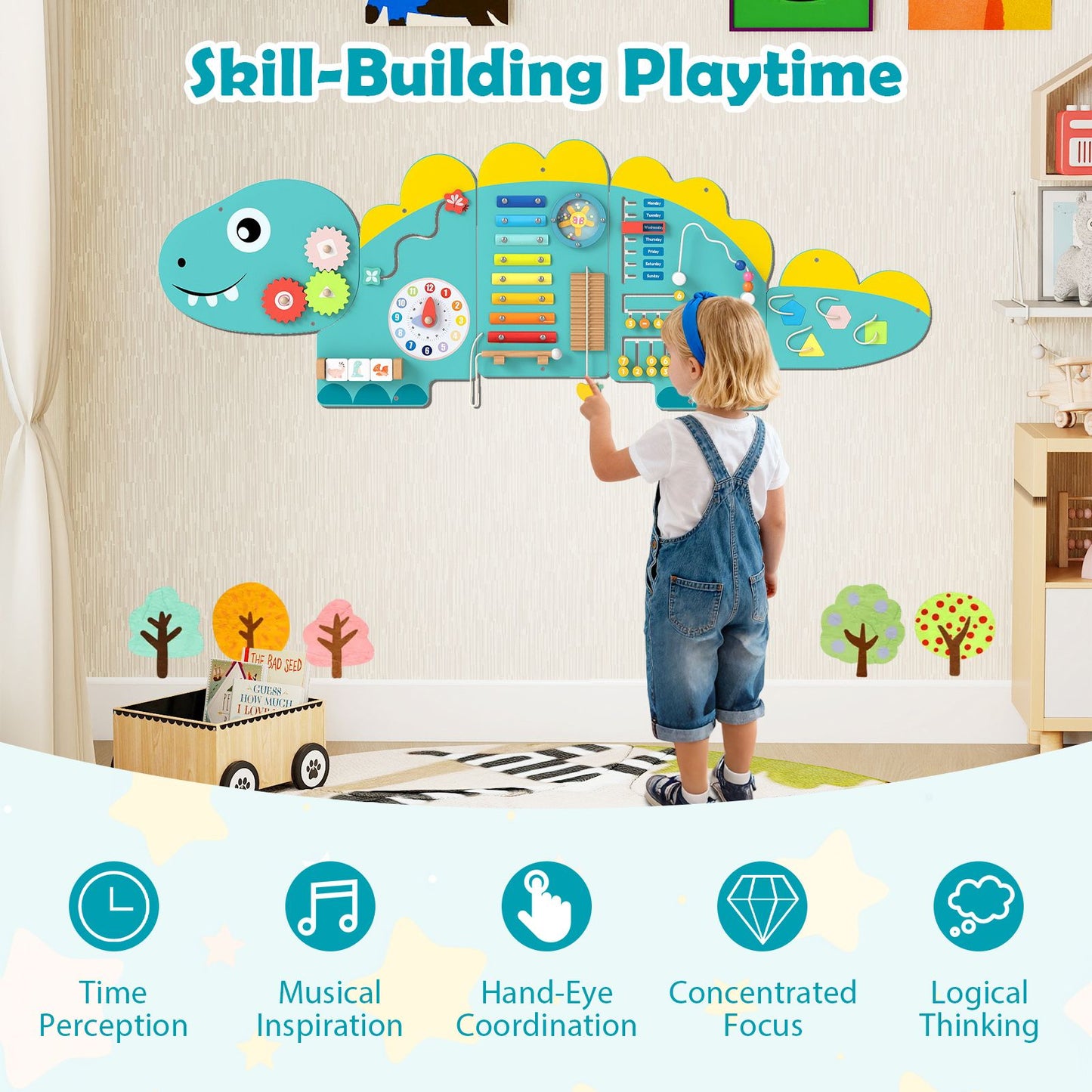 Dinosaur Montessori Wall Busy Board - Green