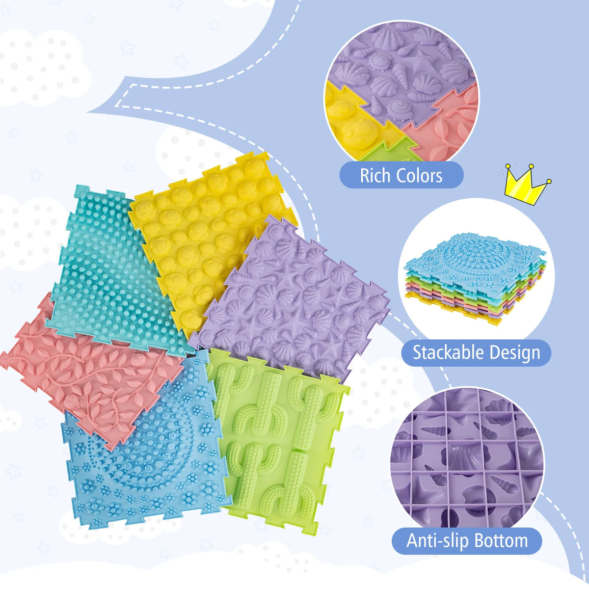 6 Set Interlocking Sensory Mats - Pastel
