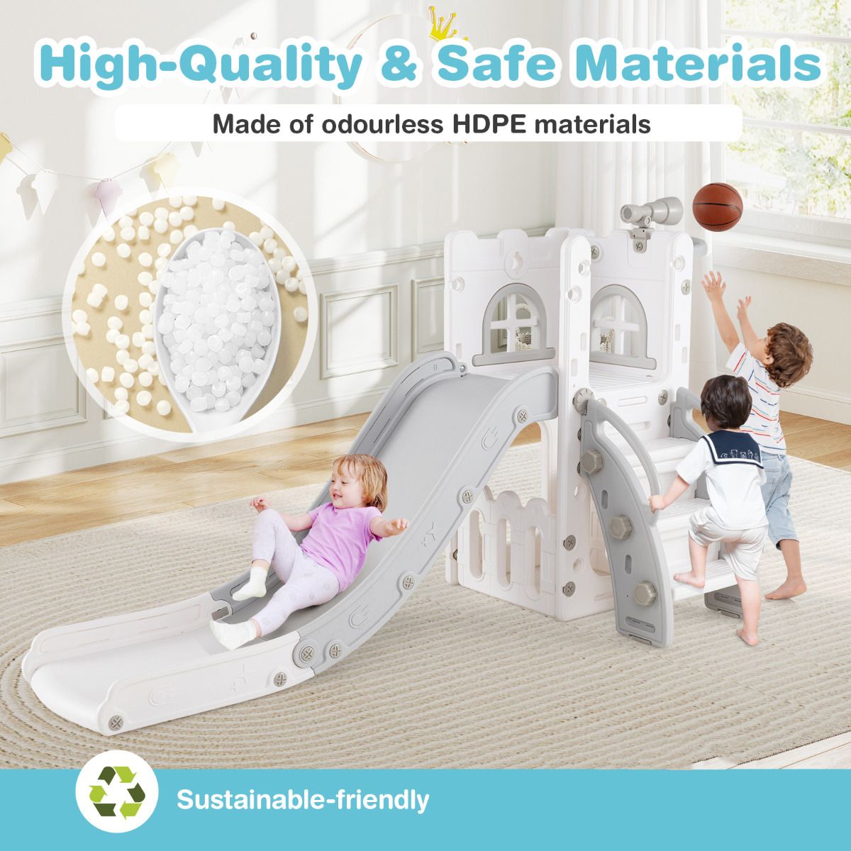 6‑in‑1 Toddler Slide with Basketball Hoop –