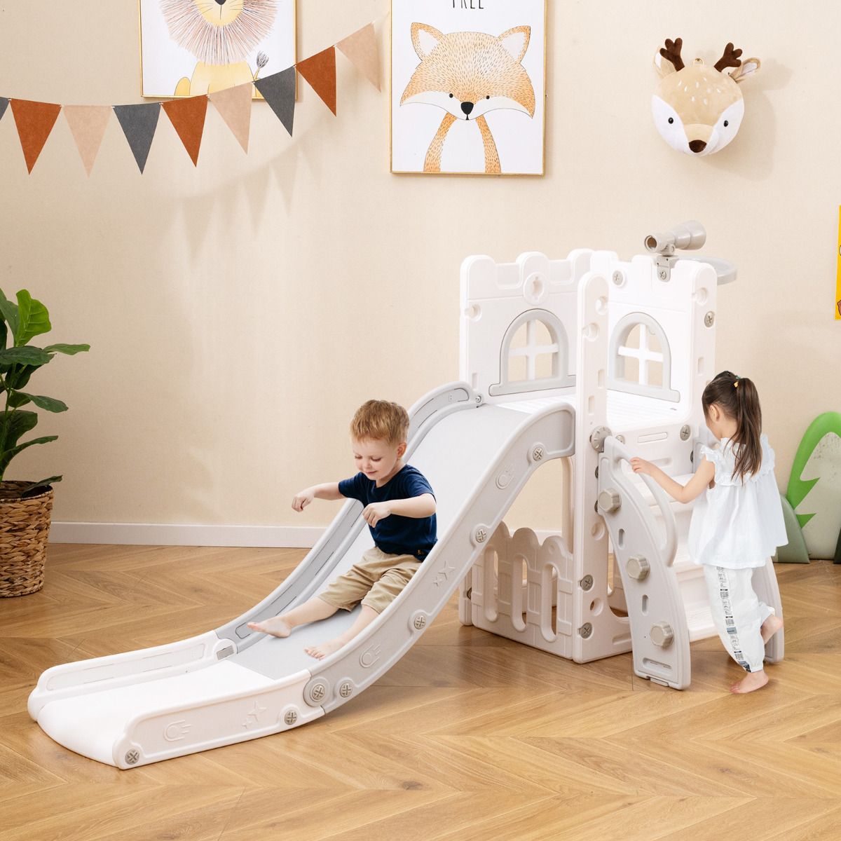 6‑in‑1 Toddler Slide with Basketball Hoop –