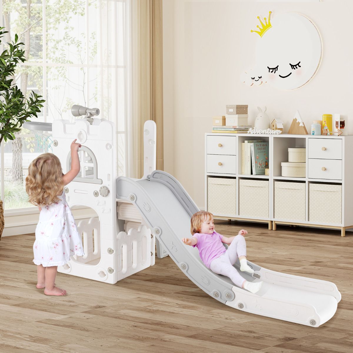6‑in‑1 Toddler Slide with Basketball Hoop –