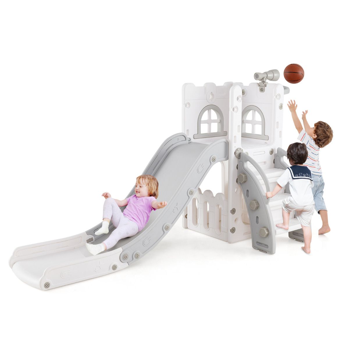 6‑in‑1 Toddler Slide with Basketball Hoop –