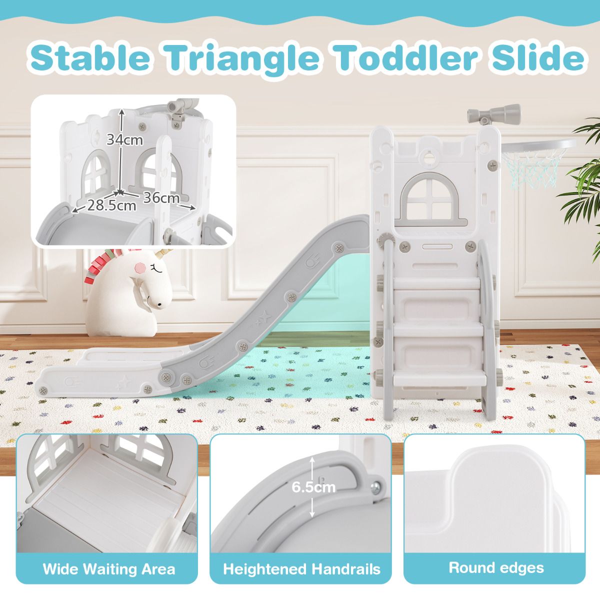 6‑in‑1 Toddler Slide with Basketball Hoop –