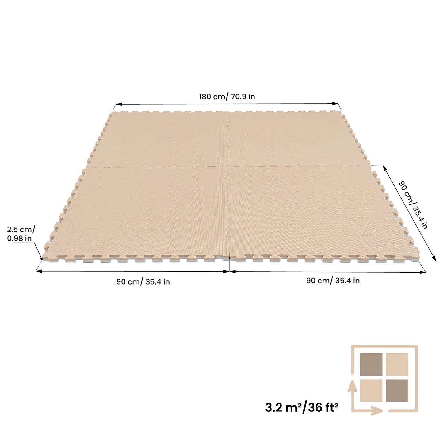 Puzzle Interlocking Mat -  Beige / Dark Beige