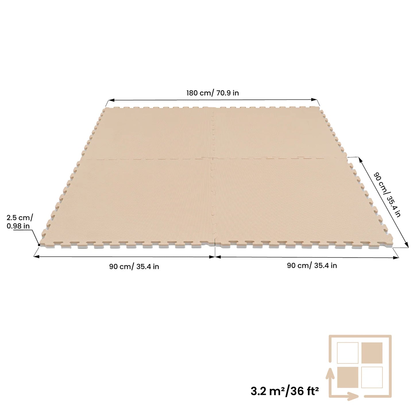 Puzzle Interlocking Mat -  Beige / White
