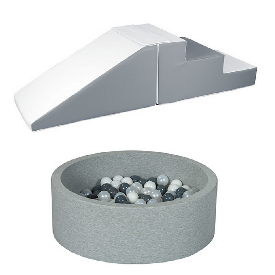 soft play step slide ball pool white grey