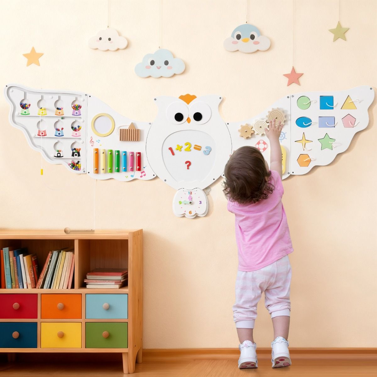 Owl Montessori Wall Busy Board – Sensory Soft Play Activity Wall for Kids