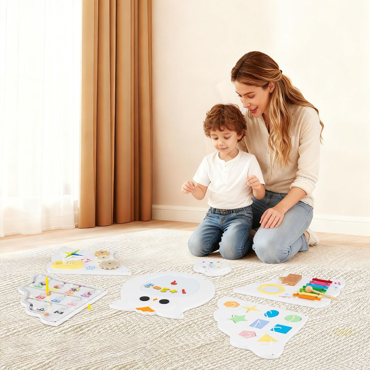 Owl Montessori Wall Busy Board – Sensory Soft Play Activity Wall for Kids