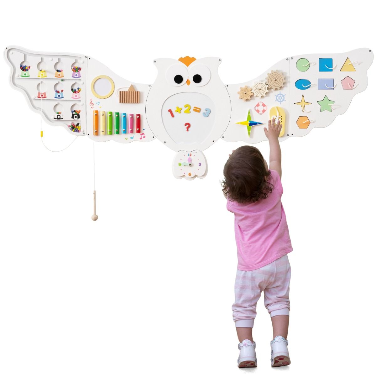 Owl Montessori Wall Busy Board – Sensory Soft Play Activity Wall for Kids