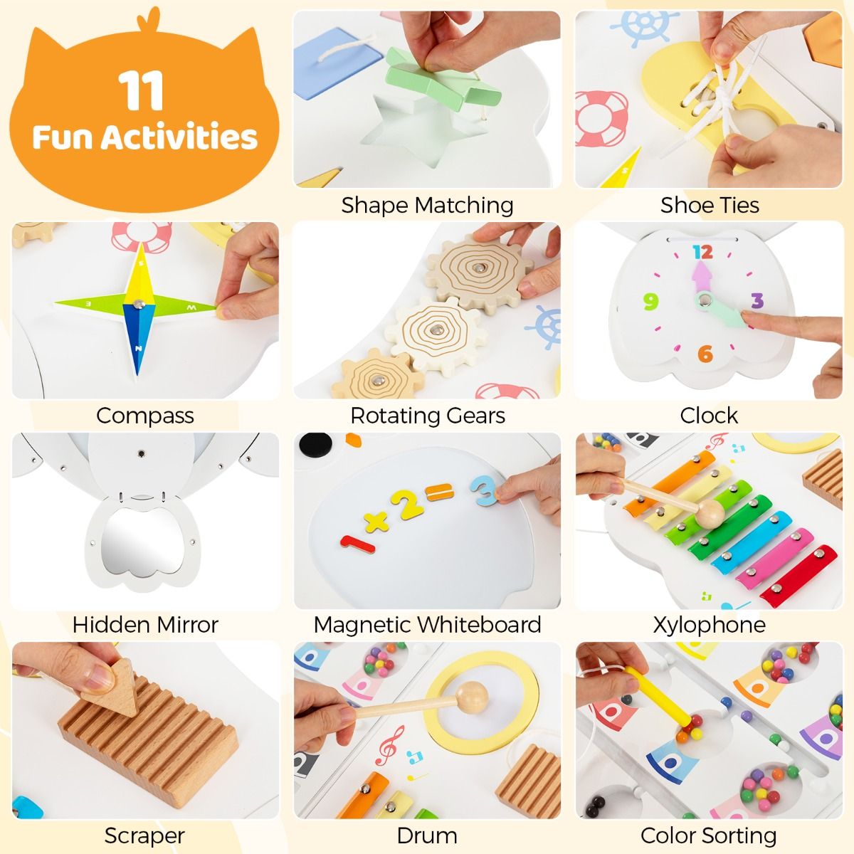 Owl Montessori Wall Busy Board – Sensory Soft Play Activity Wall for Kids