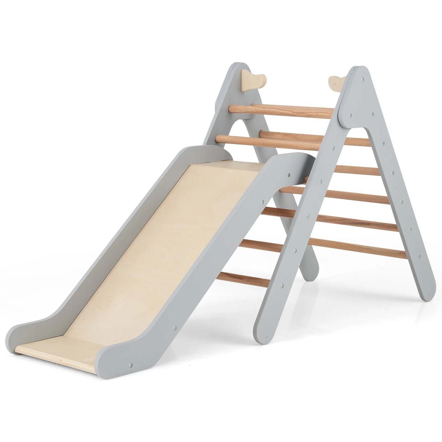 Wooden Triangle Climbing Frame with Slide – Grey