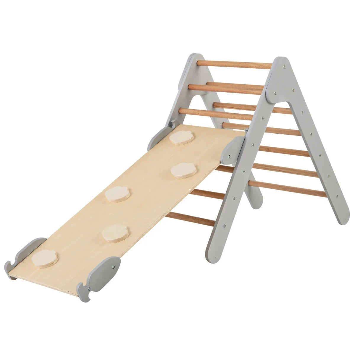 Wooden Triangle Climbing Set with Slide – Grey