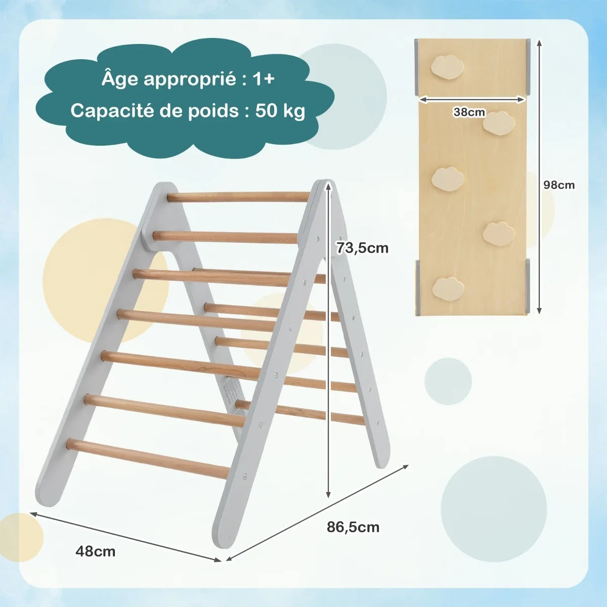 Wooden Triangle Climbing Set with Slide – Grey